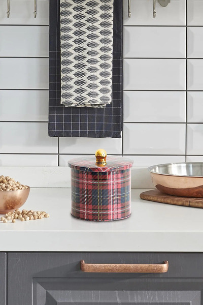 Evle Exclusive Plaid Patterned Metal Storage Container, 14 Cm, Kitchen Organi...