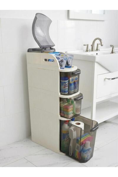 Geseus XL Pro Slim Tekerlekli Çok Amaçlı Banyo Ve Mutfak Dolabı Şeffaf Çekmec...