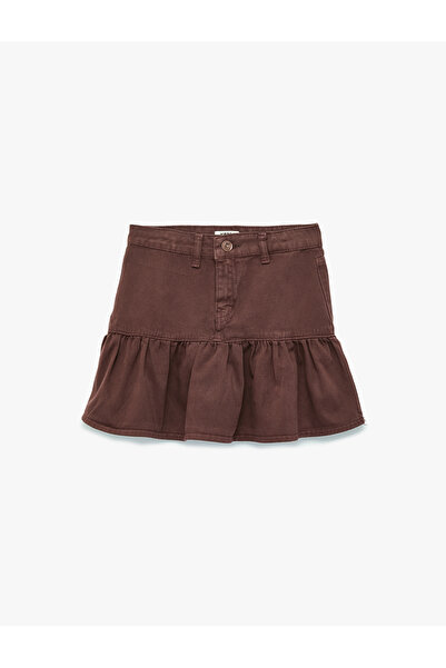 Koton Cotton A-Line Ruffle Detailed Gabardine Mini Skirt