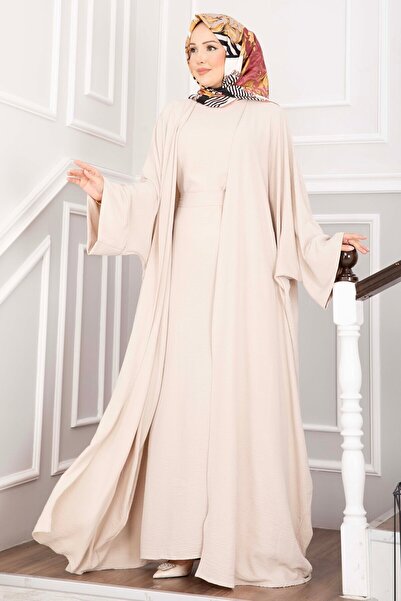 EBRUTESETTÜR Leyli Tesettür Abaya Takım Krem