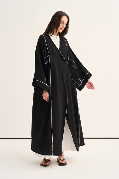 EBU Prive Women's Organic Cotton Abaya with Contrast Detail Black