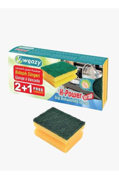 Weazy Xpower 3 Pieces Grip Scouring Sponge Yellow/Green