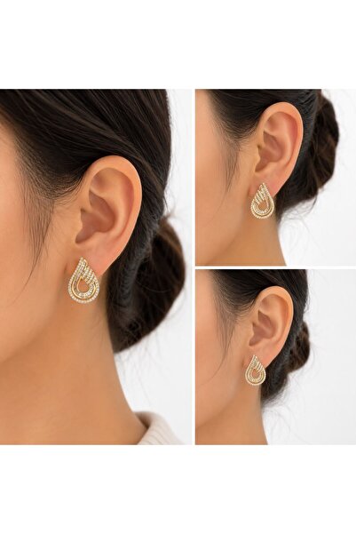 MARE BUTİK Gold Drop Shape Stone Earrings