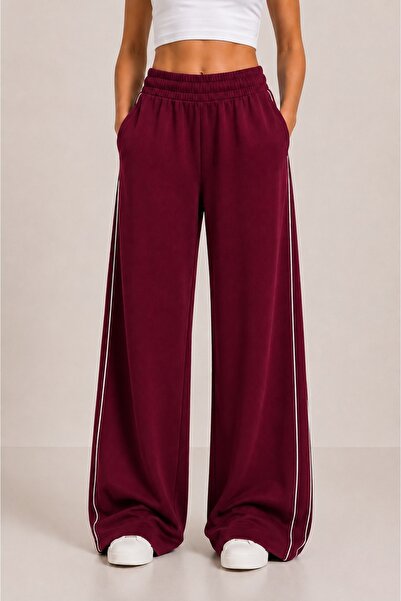 Grenj Fashion Παντελόνι με φαρδιά μπατζάκια από ύφασμα Soft Touch σε μπορντό ...