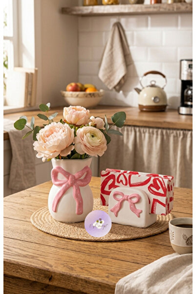 eydesignshome fiyonk detay dekoratif mutfak vazo ve peçetelik seti (2'li set)