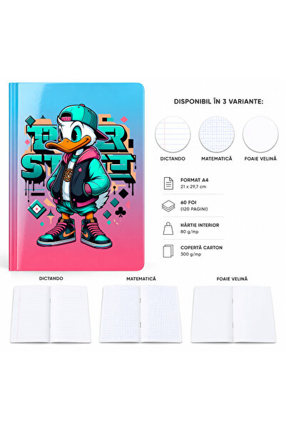 Ingift Caiet A4 Personalizat Donald Duck Street Style – 60 Foi, Dictando