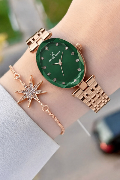 Daniel Klein Kadranı Yeşil Kordonu Rose Renk Hediye Paketli 24 Mm Kadın Kol S...