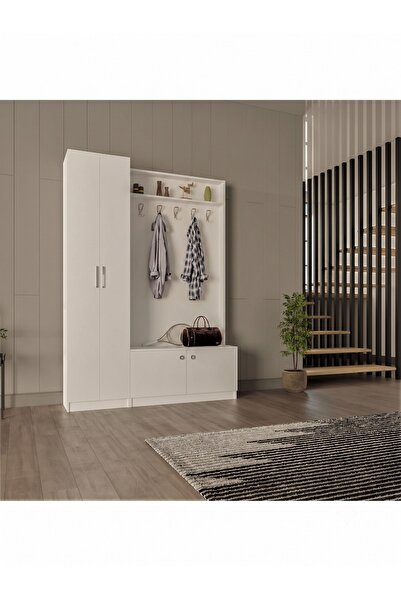 asratrend Lüks 4 Kapaklı Çok Raflı Portmanto Askılı Vestiyer %100 MDF Çok Raf...