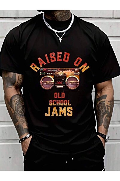 KYMC07 تي شيرت مطبوع عليه "Raised On Old School Jams" من نوع Vintage Hip Hop ...