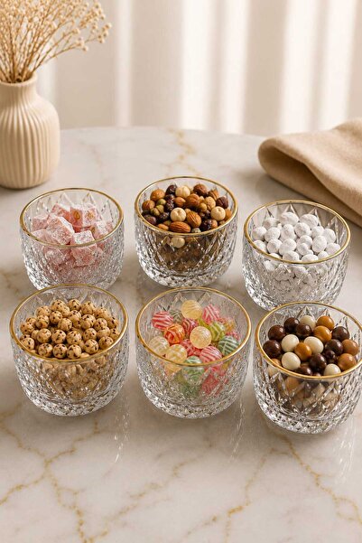 zaTen Pazar Gold Miami Crystal Glass Snack Bowl / Turkish Delight Bowl – 6-Pi...