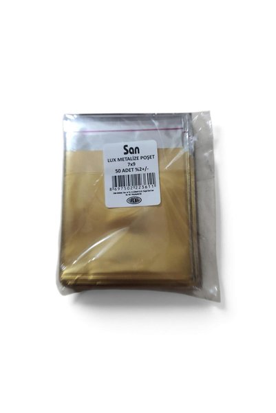 SELANİKLİ SAN LÜKS BANTLI METALIZE POSET 07*09 PK:50 Lİ KIRMIZI & GOLD & GÜMÜŞ