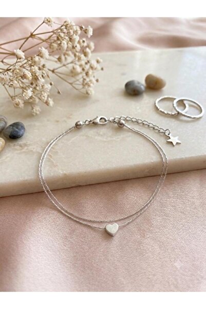 Beykan handmade Double Chain Minimalist Heart Detailed Anklet