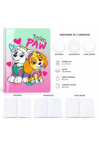 Ingift Caiet A4 Personalizat Paw Patrol Team – 60 Foi, Dictando