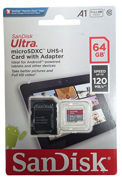SanDisk Card de memorie Ultra microSDXC, 64GB,120MB/s, A1, Class 10, UHS-I, S...