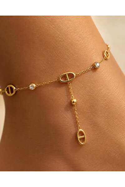 Generic Brand Brățară de gleznă „Golden Infinity” din oțel inoxidabil auriu, ...