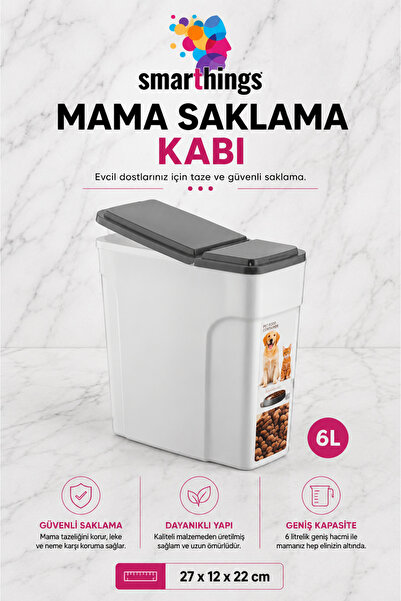 smarthings 6L Mama Saklama Kabı – Kapaklı Kedi ve Köpek Kuru Mama Saklama Kutusu
