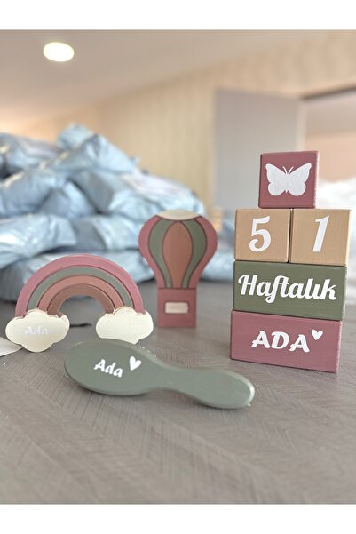 mogokids Krem pembe yeşil set BEBEK ANIKÜPÜ SET