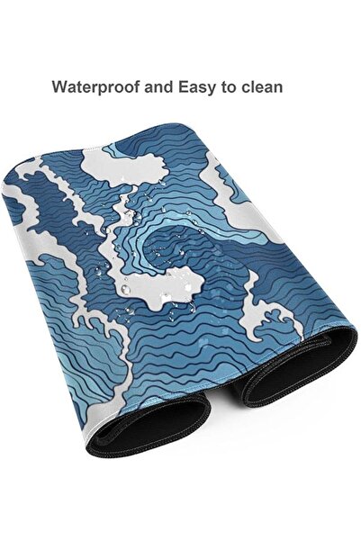 GENERAL Japanese Wave Mouse Pad Blue and White Mouse Pad Gaming Large XXL Lon...