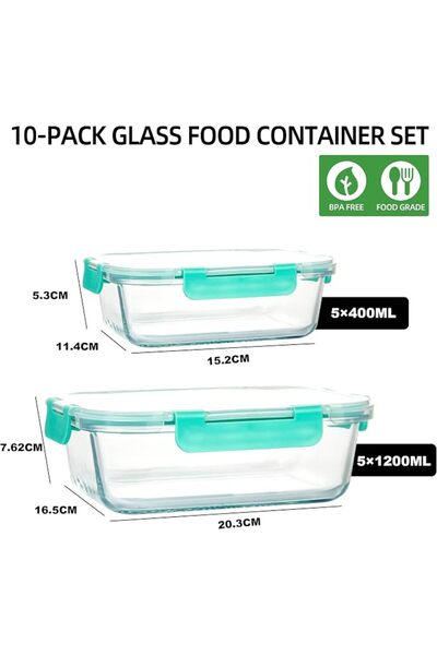 GENERAL AraHome 10 PACK Glass Food Storage Containers with Leak Proof Lids, G...