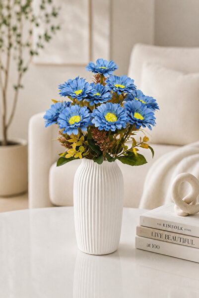 MD Aspiz Flowers زهرة صناعية فاخرة من 10 قطع باللون الأزرق الداكن، باقة جيربي...