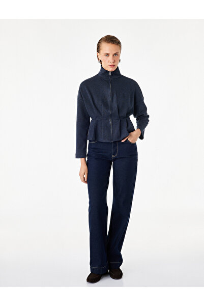 Koton Slim Fit Uzun Kollu Fermuarlı Pileli Dik Yaka Ceket