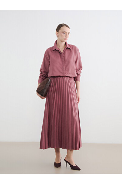 LC Waikiki Original Elastic Waist Suede Look Pleated Skirt