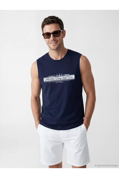 LC Waikiki Original Oval Collar Printed Men's Sleeveless T-Shirt