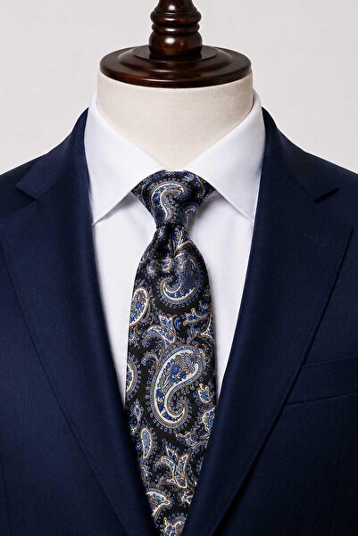 Kravatkolik Brown Shawl Pattern Italian Silk Tie İk2550
