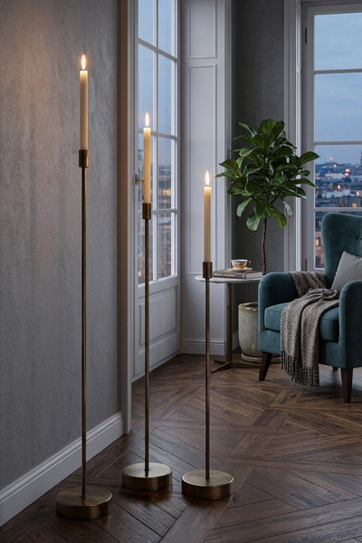 AA HomeLight 3'lü Eskitme Uzun Şamdan Üçlü Mumluk Takımı Dekoratif Ev Aksesua...