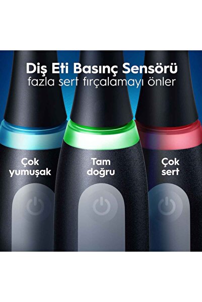 Oral-B iO3 Siyah Şarjlı/Elektrikli Diş Fırçası, 1 Fırça Başlığı, Uzun Ömürlü Pil, Seyahat Kabı