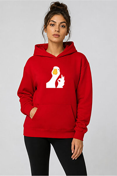 herkesemoda Duck Printed Hooded 2 Thread Threaded Sweatshirt