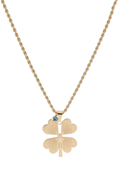 asd accessory Evil Eye Beaded 3cm Clover 60cm Chain Steel Necklace /S.Steel S...
