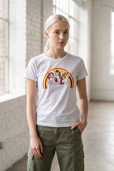 OEM Tricou casual de damă cu imprimeu unicorn și curcubeu, TG-18