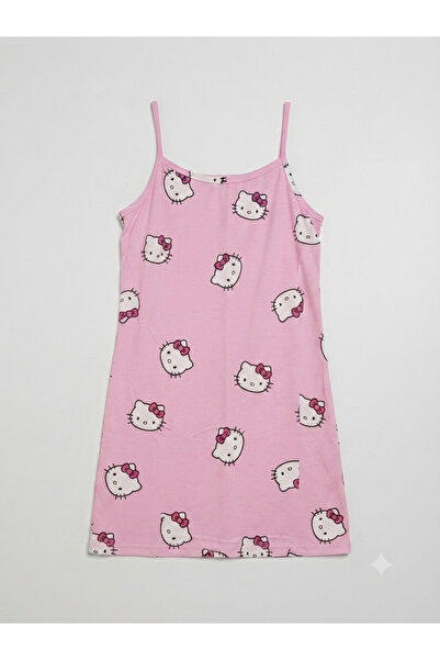 Genel Markalar Hello Kitty Desenli Pembe İpli Kadın Gecelik