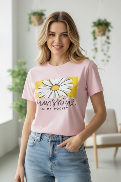 OEM Tricou casual de damă din bumbac cu imprimeu  "Sunshine in My Pocket ", T...