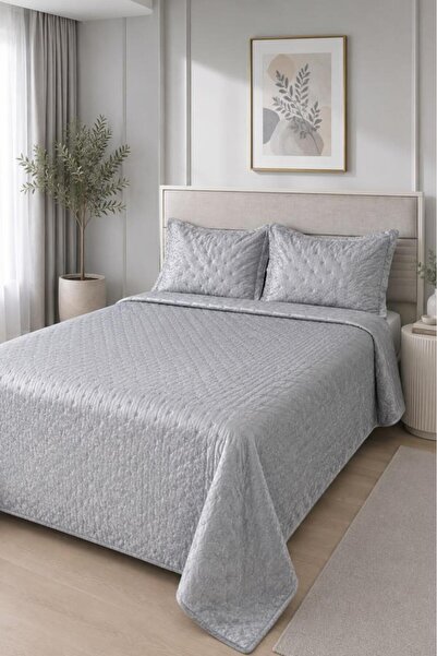 Çeyiz Diyarı Secret Fiber Filled Double Bedspread 240X260 cm Gray