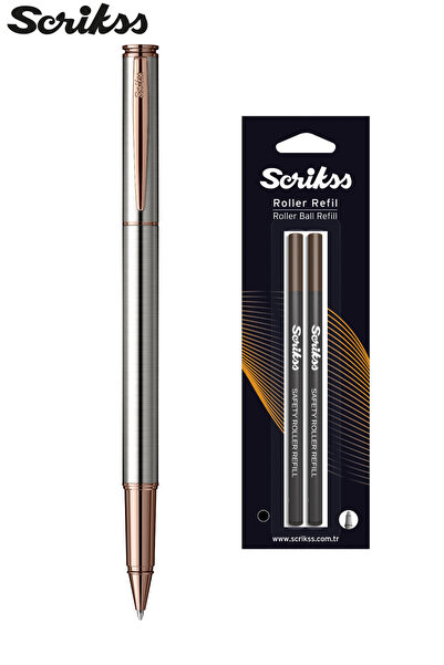 Scrikss WIZ DESIGN - KRİSTAL KUTULU ROLLER KALEM BRONZ + 2'Lİ MAVİ ROLLER YED...