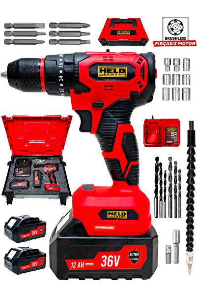 held power 36Vf Çift Akülü Fırçasız Motorlu Şarjlı Matkap Vidalama Seti
