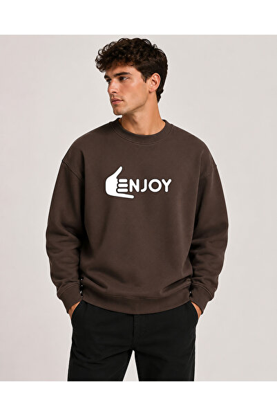 herkesemoda Enjoy Printed Crew Neck 2 Thread Sweatshirt