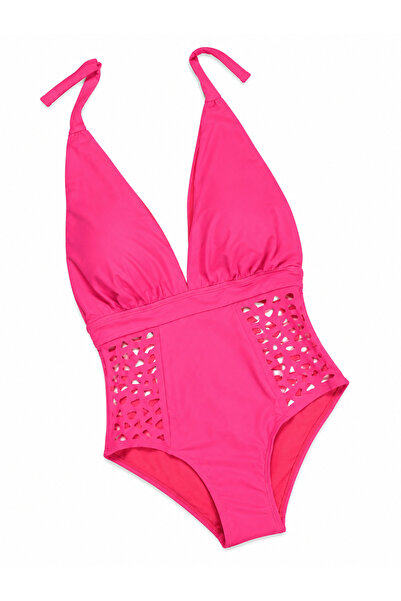 Nobrand Women's 1 Piece Swimsuit in Fuchsia Pink, Monokini with Decorative Cu...