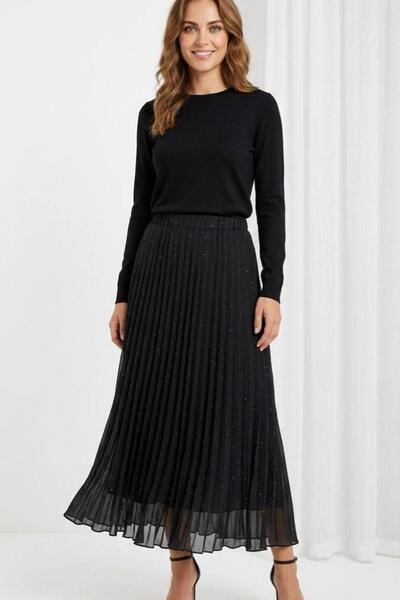 İkoll İkol 0034529 Stoned Pleated Chiffon Skirt