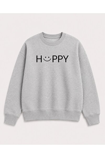 herkesemoda Hüppy Print Detailed Embroidered 2 Thread Crew Neck Sweatshirt