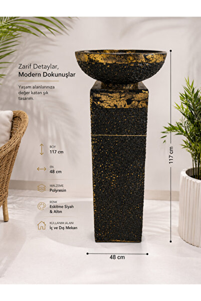 MuratogluHome Eskitme Beyaz Polyresin Dekoratif Sütun Saksı İç Ve Dış Mekan Büyük Boy Saksılık (117x48 cm)