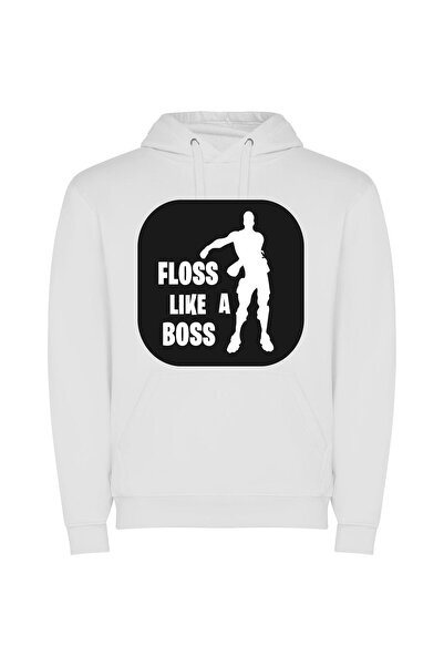 iLovePrints Boss Fortnite Fantasy Sticker Φούτερ με κουκούλα σε χρώμα Λευκό