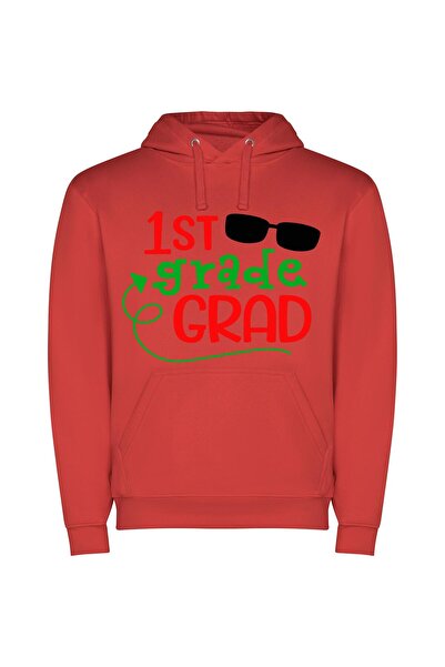 iLovePrints Grad's Sign and Kids Φούτερ με κουκούλα σε χρώμα Κόκκινο
