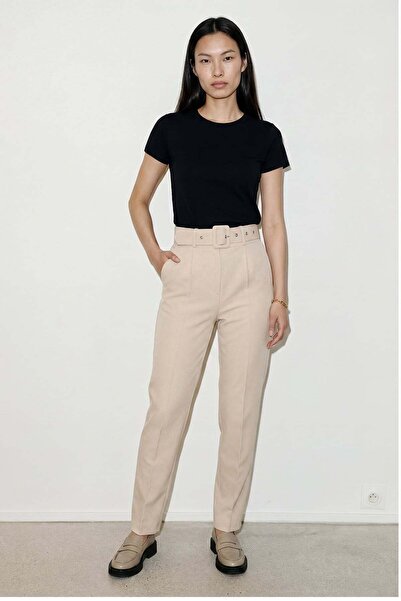 KADO OUTLET Thick Belted Carrot Leg Fabric Women's Trousers
