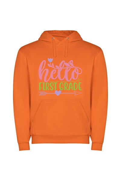 iLovePrints Vibrant Greeting: Hello 1st Grade! Φούτερ με κουκούλα σε χρώμα Πο...