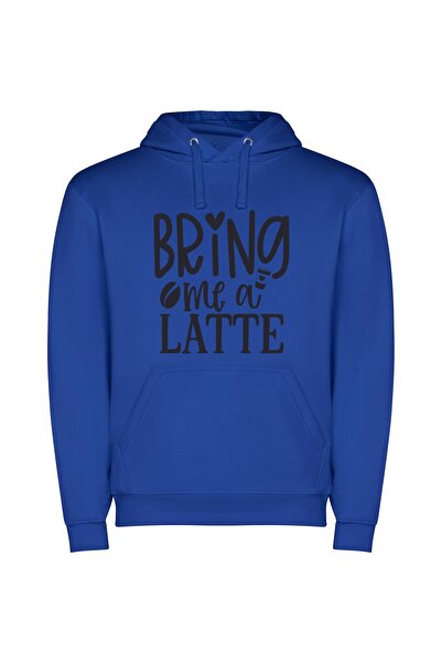 iLovePrints Latte Love: Aesthetic Elegance Φούτερ με κουκούλα σε χρώμα Μπλε