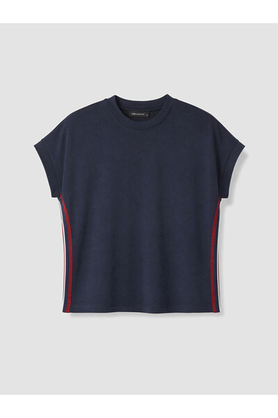 LC Waikiki Navy Blue Stripe Detailed Soft Touch Oversize Women's T-Shirt