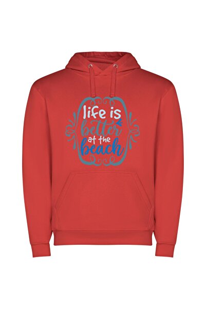 iLovePrints Beach Blissful Escape Φούτερ με κουκούλα σε χρώμα Κόκκινο